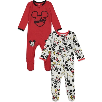 Disney Mickey Mouse Baby 2 Pack Zip Up Sleep N' Play Coveralls Newborn To Infant - Image 5