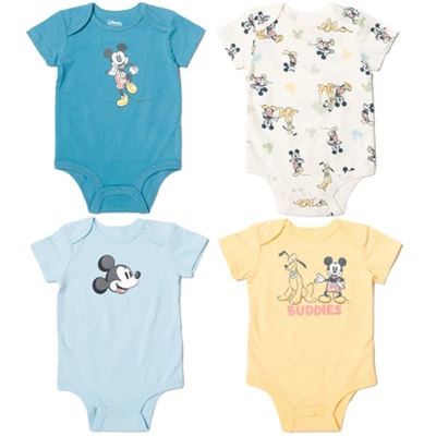 Disney Mickey Mouse Pluto Mickey Mouse Baby 4 Pack Snap Bodysuits Newborn To Infant - Image 7