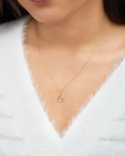 Disney Womens Mickey Mouse 14k Yellow Gold Cutout Pendant Necklace, 18"