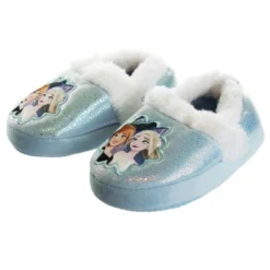 Disney Frozen 2 Elsa And Anna Girls Slippers - Plush Lightweight Warm Comfort Soft Aline House Slippers - Blue White Crinkle (Sizes 5 - 12 Toddler/Little Kid)