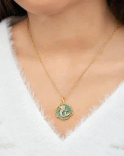 Disney Princess Little Mermaid Crystal Seashell Yellow Gold Plated Pendant Necklace, 18"