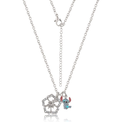 Disney Lilo & Stitch Silver Plated Necklace With Flower Pendant And Stitch Charm - Stitch Gifts Jewelry, 16 + 2" - Image 4