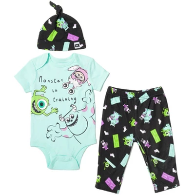 Disney Pixar Monsters Inc. Sulley Boo Mike Wazowski Baby Bodysuit Pants And Hat 3 Piece Outfit Set Newborn To Infant - Image 13