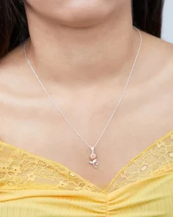 Disney Beauty And The Beast, Sterling Silver Two Tone Rose Pendant Necklace, 18"