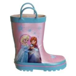 Disney Frozen Elsa Anna Princess Rubber Rainboots - Waterproof Lightweight Easy On With Easy Pull Handles - Pink / Blue (7-1 Toddler / Little Kid / Big Kid)