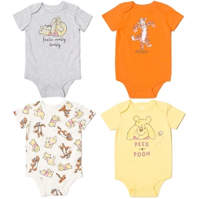 Disney Winnie The Pooh Tigger Winnie The Pooh Baby 4 Pack Snap Bodysuits Newborn To Infant - Image 7