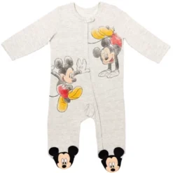 Disney Mickey Mouse Footed Baby 2 Pack Zip Up Sleep N' Play Coveralls Newborn To Infant