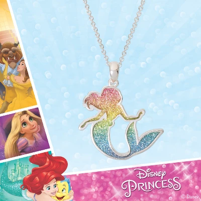 Disney Princess Ariel Silver Plated Rainbow Glitter Pendant Necklace, 18'' - Image 3