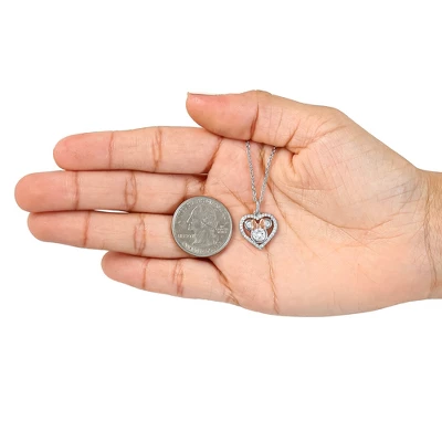 Disney Minnie Mouse Silver And Pink Gold Plated Cubic Zirconia Heart Necklace, 16 + 2'' - Image 3