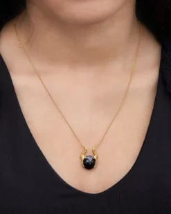 Disney Villains Women's Maleficent Gold Plated Sterling Silver Onyx Necklace, 18"