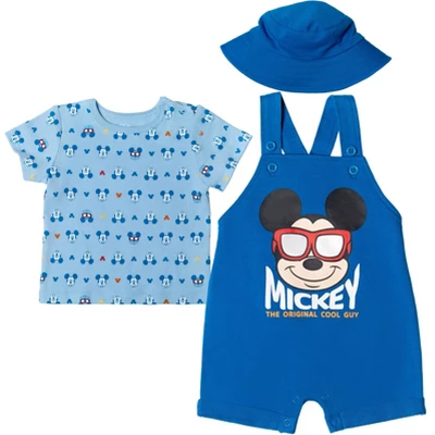 Disney Mickey Mouse Baby French Terry Short Overalls T-Shirt And Hat 3 Piece Outfit Set Newborn To Infant - Image 11