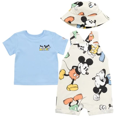 Disney Mickey Mouse Baby French Terry Short Overalls T-Shirt And Hat 3 Piece Outfit Set Newborn To Infant - Image 12