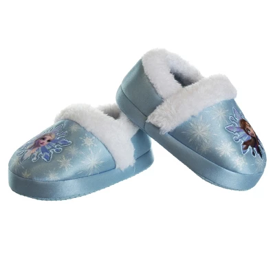Disney Frozen Girl Slippers - Elsa And Anna Plush Lightweight Warm Comfort Soft Aline House Shoes - Blue White (Toddler-Little Kid) - Image 2