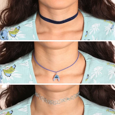 Disney Girls Lilo & Stitch Necklace Trio - 3-Piece Choker Necklace Set With 1 Stretch Necklace And 2 12"+3" Necklaces - Stitch Jewelry For Girls - Image 2