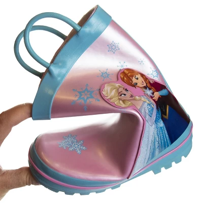 Disney Frozen Elsa Anna Princess Rubber Rainboots - Waterproof Lightweight Easy On With Easy Pull Handles - Pink / Blue (7-1 Toddler / Little Kid / Big Kid) - Image 3