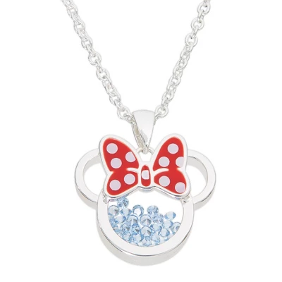 Disney Minnie Mouse Womens Silver Plated Birthstone Shaker Necklace, 18+2" - Image 10