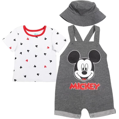 Disney Mickey Mouse Baby French Terry Short Overalls T-Shirt And Hat 3 Piece Outfit Set Newborn To Infant - Image 10