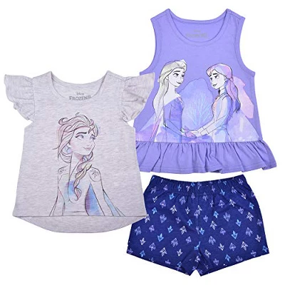 Disney Girl's 3-Pack Ruffle Sleeve Tee, Sleeveless Peplum Shirt And Casual Short Set For Toddler - Image 6
