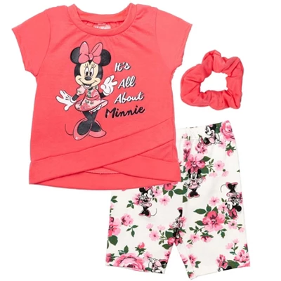 Disney Frozen Minnie Mouse Little Mermaid Elsa Princess Anna Peplum T-Shirt Shorts & Scrunchie 3 Pc Set Infant To Big Kid - Image 10