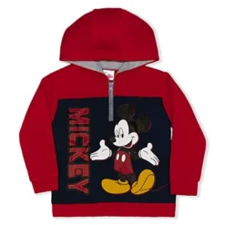 Disney Boy's Mickey Mouse Half Zip Pullover Graphic Hoodie For Toddler
