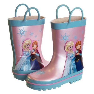 Disney Frozen Elsa Anna Princess Rubber Rainboots - Waterproof Lightweight Easy On With Easy Pull Handles - Pink / Blue (7-1 Toddler / Little Kid / Big Kid) - Image 4