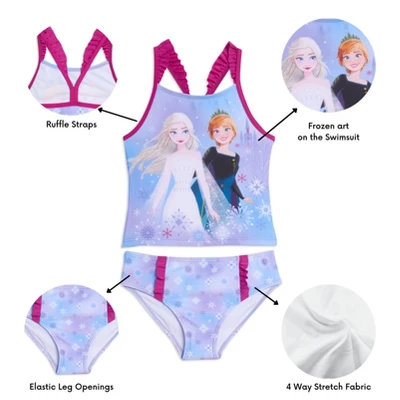 Disney Princess Anna Elsa Girls Tankini Top And Bikini Bottom Swim Set Toddler To Little Kid - Image 7