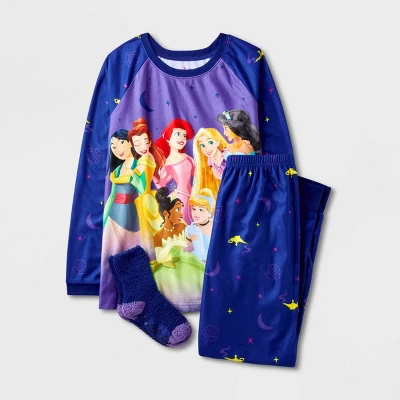 Girls' Disney Princess 2pc Pajama Set With Socks - Blue - Image 4