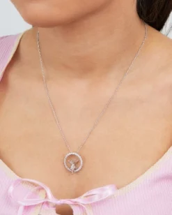 Disney Tinkerbell Silver Plated Cubic Zirconia Pendant Necklace, 18 + 2"