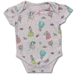 Disney Girl's 3-Pack Character Print Short Sleeve Bow Front Baby Creeper Set