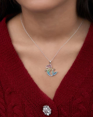 Disney Princess Ariel Silver Plated Rainbow Glitter Pendant Necklace, 18''
