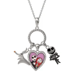 Disney The Nightmare Before Christmas Womens Jack And Sally Pendant Necklace With Charms