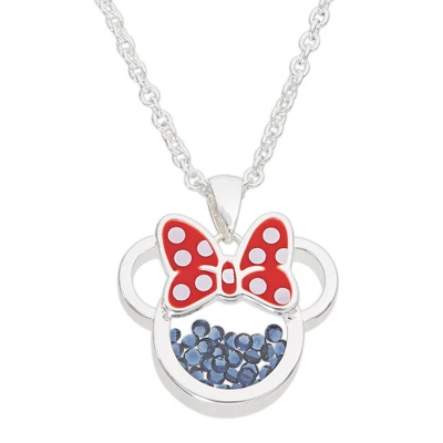 Disney Minnie Mouse Womens Silver Plated Birthstone Shaker Necklace, 18+2" - Image 12